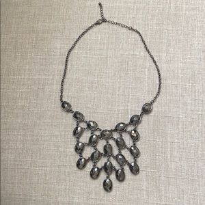 Silver And Black Gem Statement Necklace